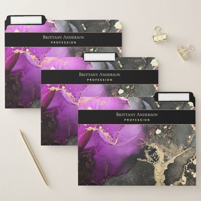 Celestial Abstract Black Purple Gold File Folder (Set)