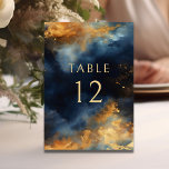 Celestial Abstract Blue Faux Gold Wedding Table Number<br><div class="desc">Celestial Abstract Blue Golden Yellow Faux Gold Wedding Table Number</div>