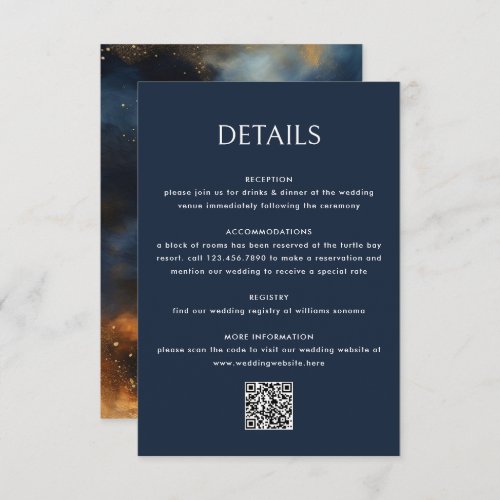 Celestial Abstract Blue Golden Moon Wedding Enclosure Card