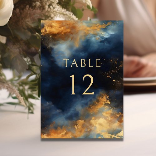 Celestial Abstract Blue Golden Wedding Table Number