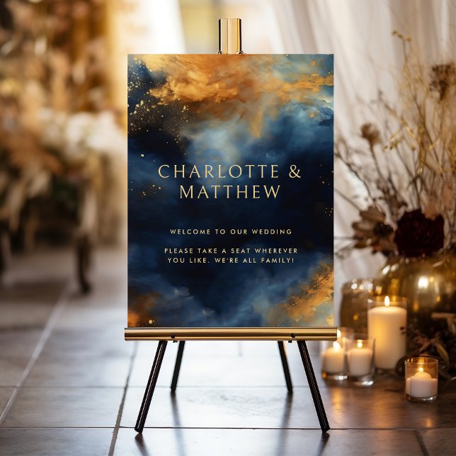 Celestial Abstract Blue Golden Wedding Welcome Foam Board (Creator Uploaded)
