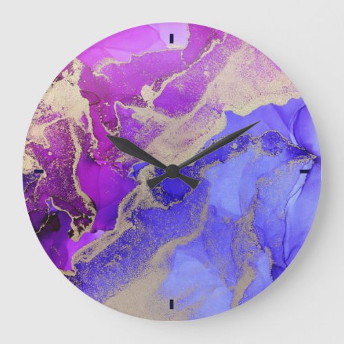 Celestial Abstract Gold Purple Ink Large Clock