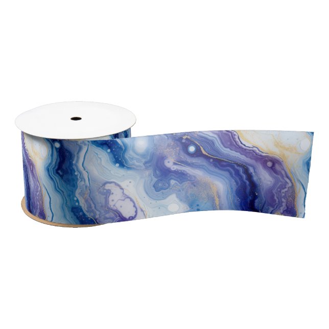 Celestial Agate | Abstract Galaxy Stone Pattern Satin Ribbon (Spool)