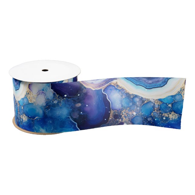 Celestial Agate | Abstract Geode Stone Pattern Satin Ribbon (Spool)