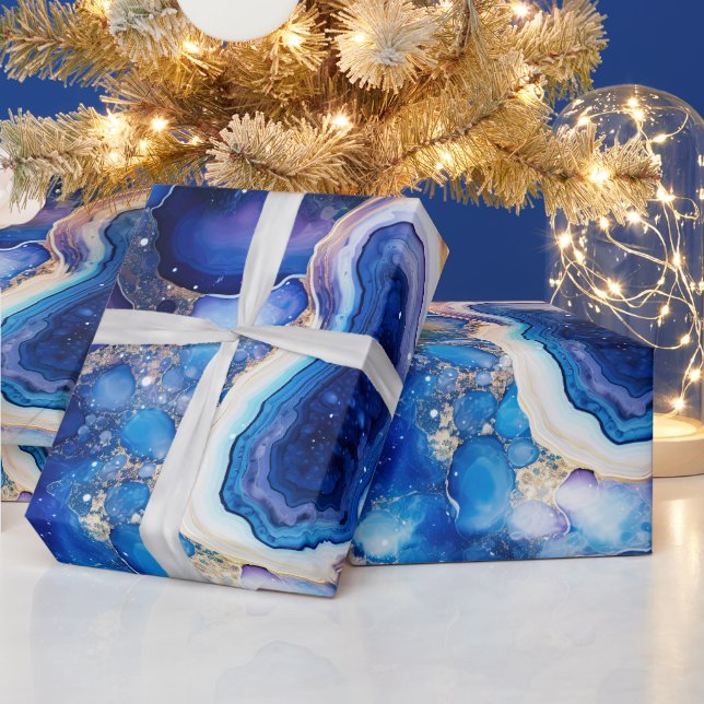 Celestial Agate | Abstract Geode Stone Pattern Wrapping Paper (Holidays)