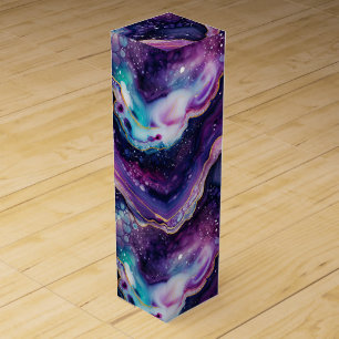 Celestial Agate Abstract Purple Blue Gold Swirls Wine Box