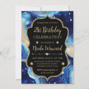 Celestial Agate Blue Purple Marble Birthday Invitation