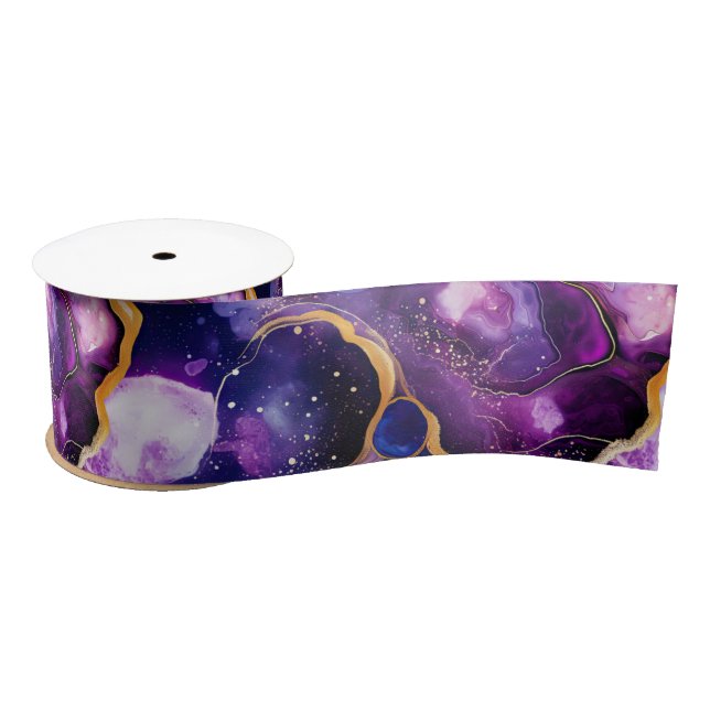Celestial Agate | Cosmic Abstract Mineral Pattern Satin Ribbon (Spool)