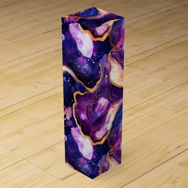 Celestial Agate | Cosmic Abstract Mineral Pattern Wine Box (Front)