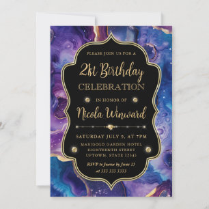 Celestial Agate Fiery Cosmic Geode Birthday Invitation