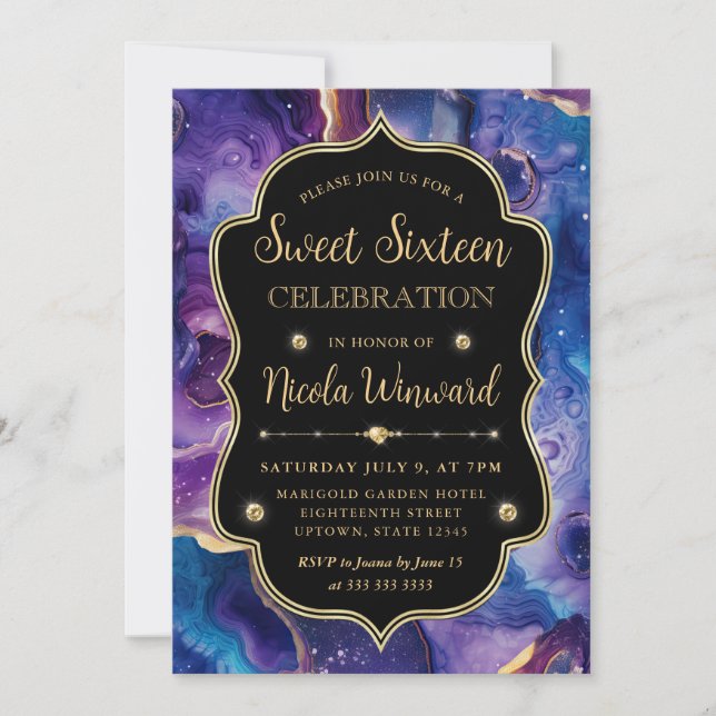 Celestial Agate | Fiery Cosmic Geode Sweet 16 Invitation (Front)