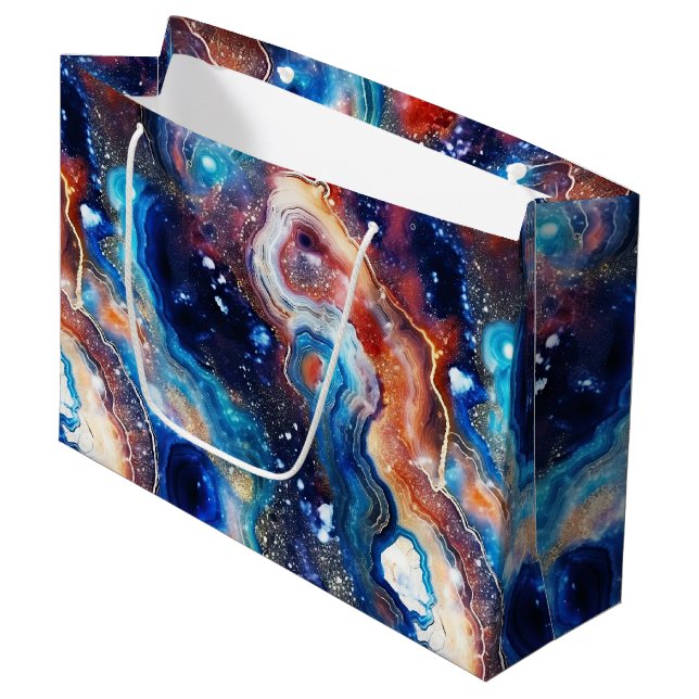Celestial Agate | Fiery Cosmic Stone Pattern Large Gift Bag (Front Angled)