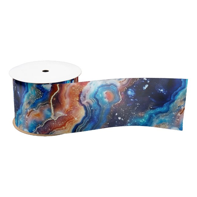 Celestial Agate | Fiery Cosmic Stone Pattern Satin Ribbon (Spool)
