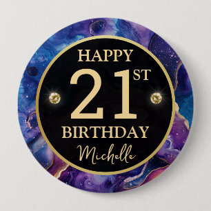 Celestial Agate Glitter Birthday Badge Button