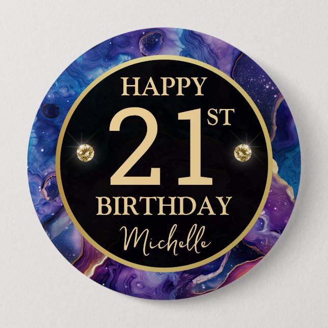 Celestial Agate Glitter Birthday Badge Button (Front)