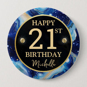 Celestial Agate Glitter Birthday Badge Button