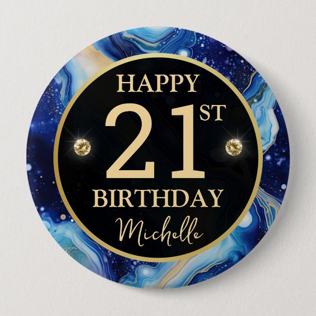 Celestial Agate Glitter Birthday Badge Button (Front)