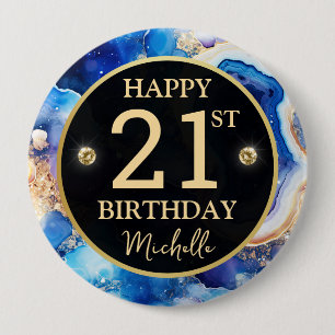 Celestial Agate Glitter Birthday Badge Button