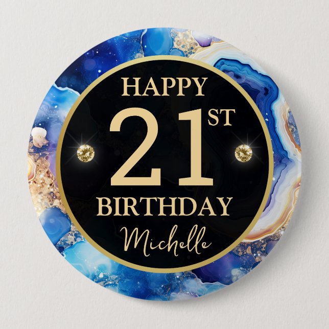 Celestial Agate Glitter Birthday Badge Button (Front)
