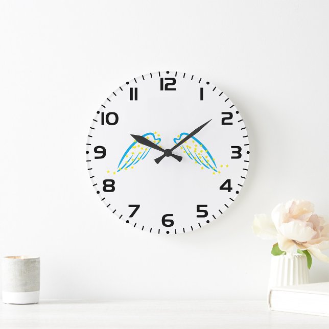 Celestial Angel Wings with Sparkling Stars  Large Clock (Creator Uploaded)
