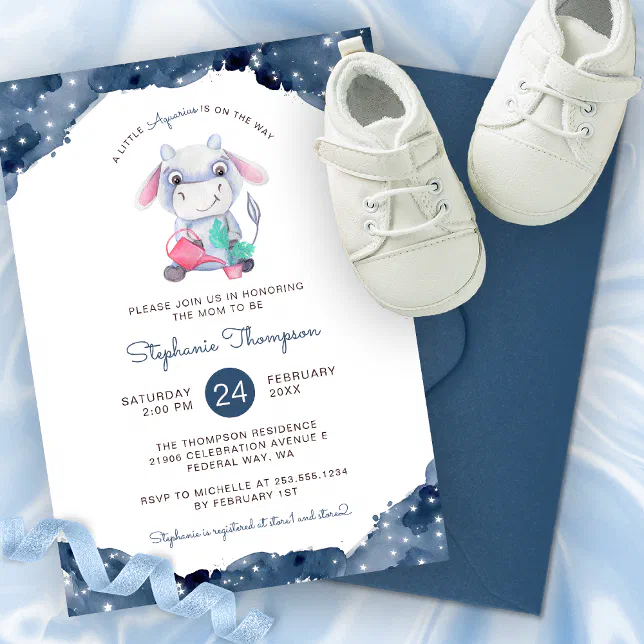 Celestial Aquarius Astrology Sign Baby Shower Invitation | Zazzle