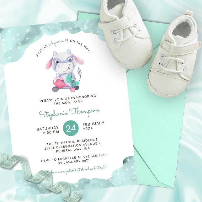 Celestial Aquarius Astrology Sign Baby Shower Invitation | Zazzle