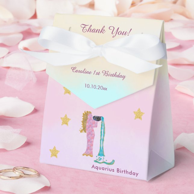 Celestial Aquarius Watercolor | 1st Birthday Favor Boxes (Wedding)