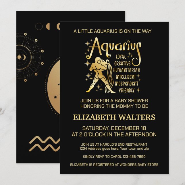 Celestial Aquarius Zodiac Baby Shower Invitation (Front/Back)