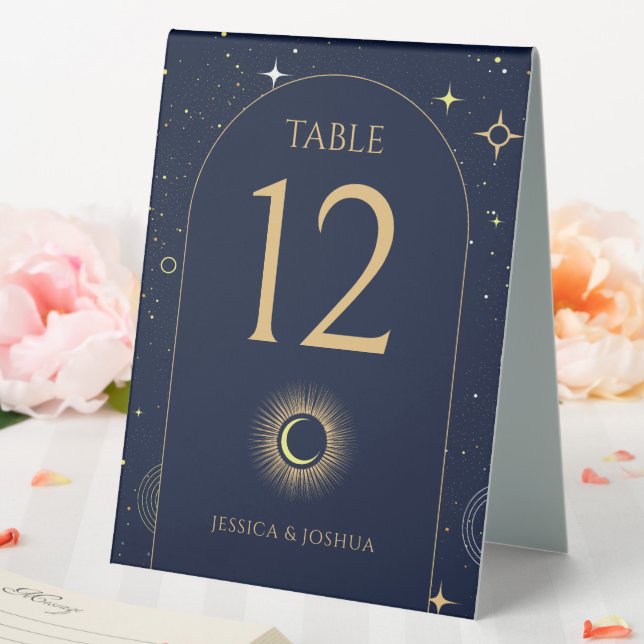 Celestial Arch Starry Night Blue Table Number Tent (In SItu (Wedding))