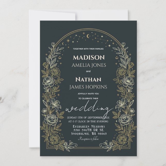 Celestial Arch Wedding Invitation Gold Frame (Front)