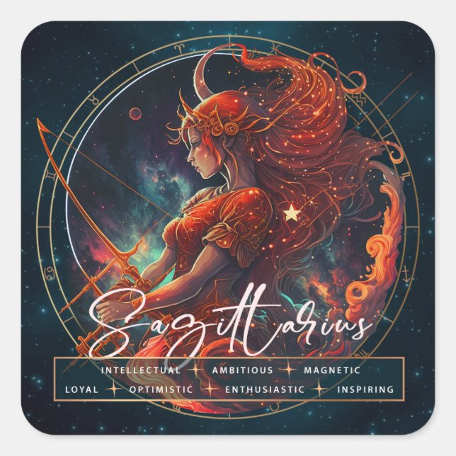 Celestial Archer Sagittarius Constellation Zodiac Square Sticker (Front)