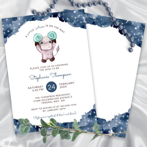 Celestial Aries Astrology Sign Baby Shower Invitation