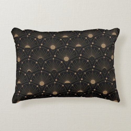Celestial Art Deco 1920s Vintage Moon and Stars Accent Pillow