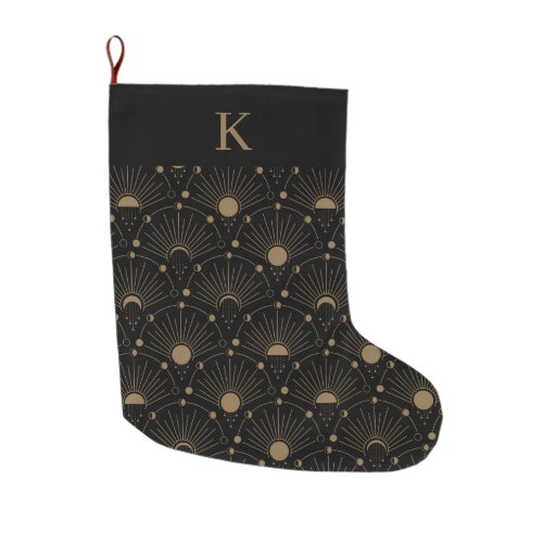 Celestial Art Deco 1920s Vintage Moon and Stars Large Christmas Stocking