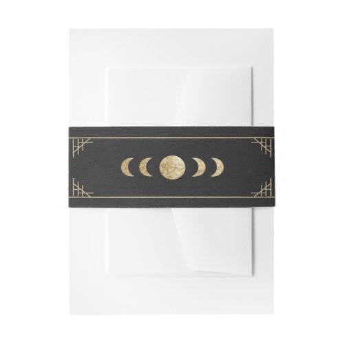 Celestial art deco gold moon phase invitation belly band
