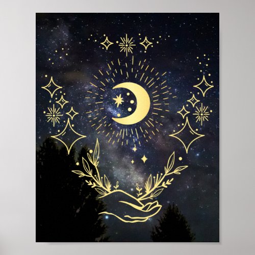 Celestial art Moon and Stars Poster