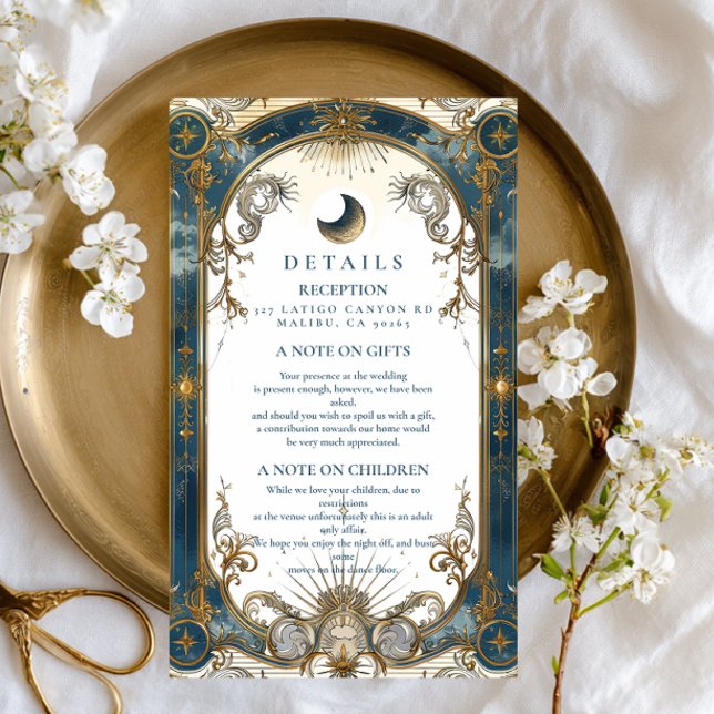 Celestial Art Nouveau Blue Gold Wedding Enclosure Card (Creator Uploaded)