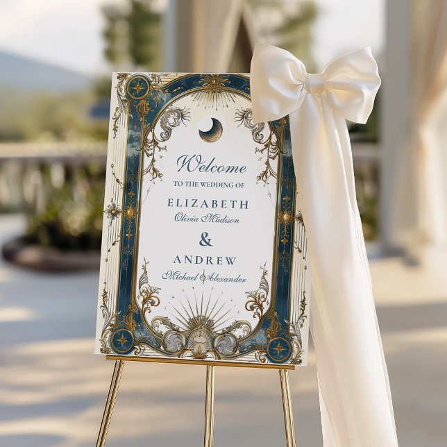 Celestial Art Nouveau Blue Gold Wedding Foam Board (Creator Uploaded)