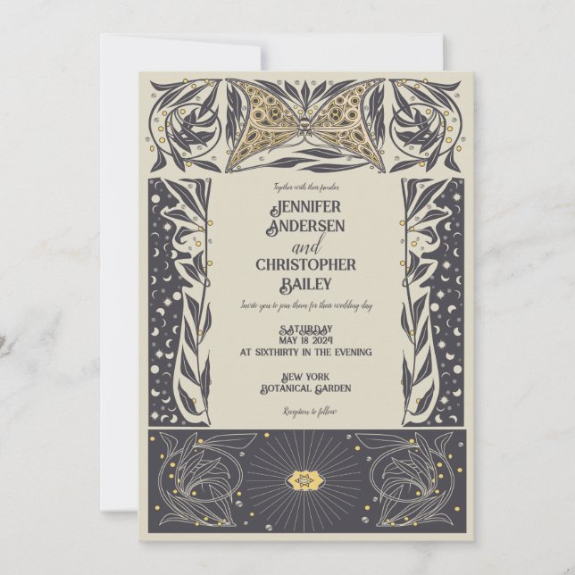 Celestial Art Nouveau Mystical Wedding Invitation (Front)