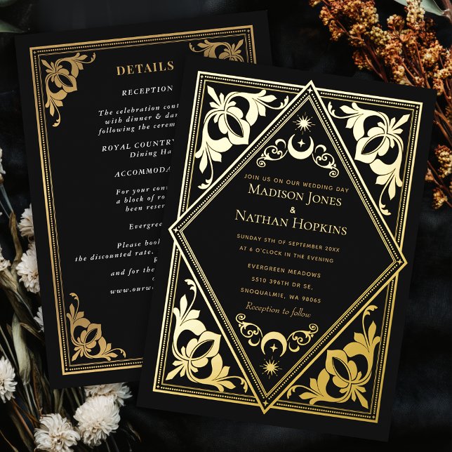Celestial Art Nouveau Tarot Gothic Wedding  Foil Invitation (Creator Uploaded)