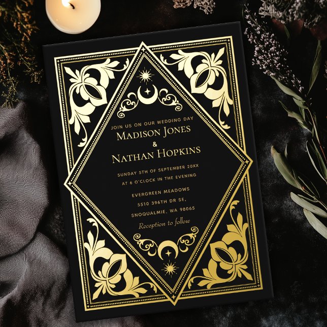 Celestial Art Nouveau Tarot Gothic Wedding  Foil Invitation (Creator Uploaded)