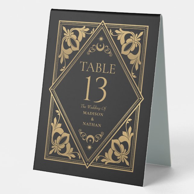 Celestial Art Nouveau Tarot Gothic Wedding Table Tent (Front)