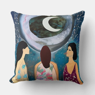 Celestial Artwork Women Looking at the Moon Throw Pillow