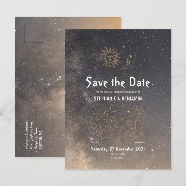 Celestial Astrology Gemini Aquarius Star Sign Announcement Postcard (Front/Back)