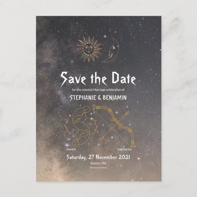 Celestial Astrology Gemini Sagittarius Star Sign Announcement Postcard (Front)