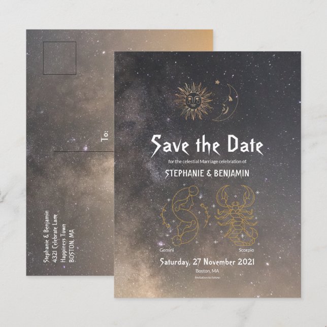 Celestial Astrology Gemini Scorpio Star Sign Grey Announcement Postcard (Front/Back)