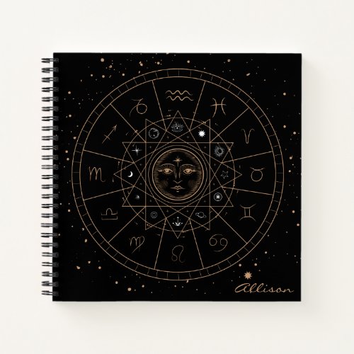 Celestial Astrology Horoscope Gold and Black  Notebook