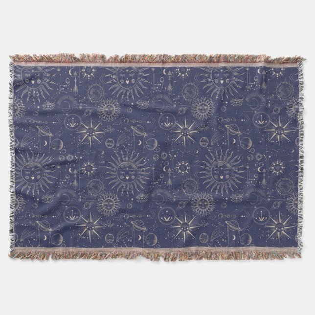 Celestial Astronomy Navy Pattern  Throw Blanket (Front)