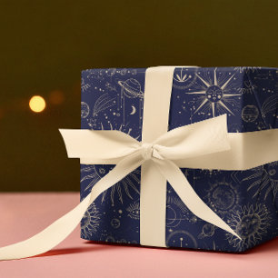 Celestial Astronomy Navy Pattern Wrapping Paper