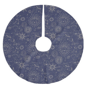 Celestial Astronomy Pattern Navy Brushed Polyester Tree Skirt